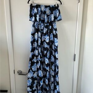 Lulu's Blue and Black Floral Dress